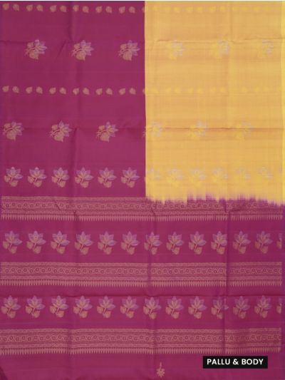 Kanmanie Pure Soft Silk Half-and-Half Floral Butta with Ornamental Stripe Pallu Saree