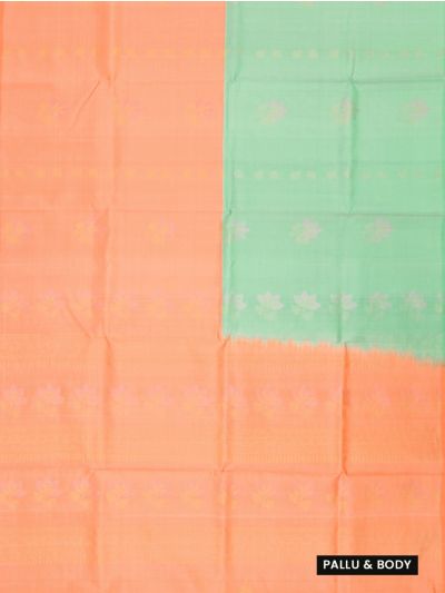 Kanmanie Pure Soft Silk Half-and-Half Floral Butta with Ornamental Stripe Pallu Saree
