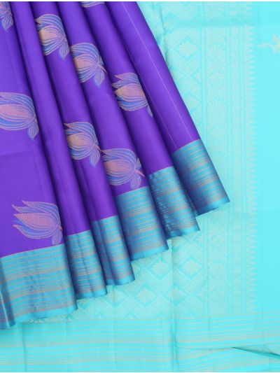 Kanmanie Pure Soft Silk Lotus Butta with 5-Inch Zari Line Border Saree