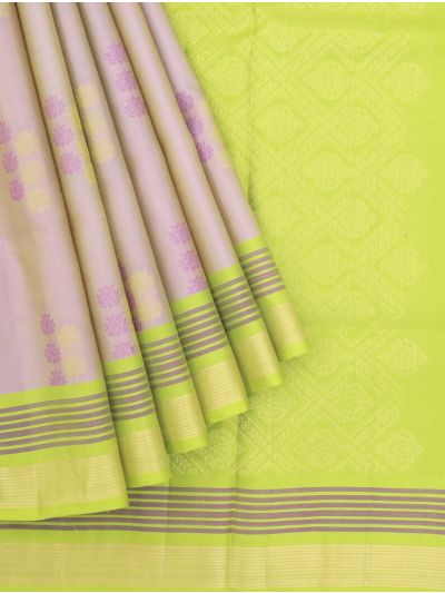 Kanmanie Pure Soft Silk Lotus Butta with 5-Inch Zari Border Saree