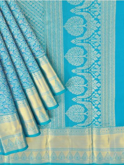 Vivaha Kanchipuram Pure Silk Floral Jaal with Diagonal Zari Pallu Saree