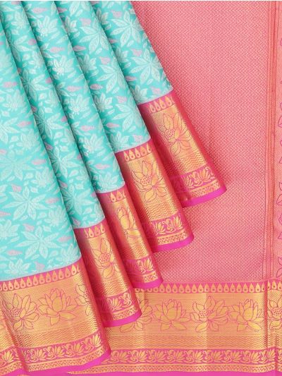 Kanmanie Wedding Silk Floral Leaf Jaal with 5 Inch Jacquard Border Saree