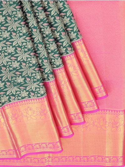 Kanmanie Wedding Silk Floral Leaf Jaal with 5 Inch Jacquard Border Saree