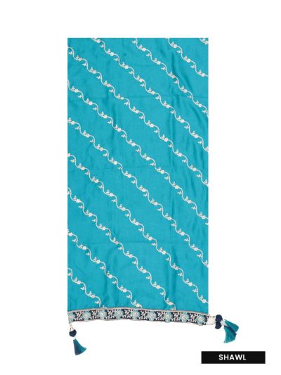Graceful Essence Girls Floral Butta Embroidered Flared Kurta Pant Dupatta Set