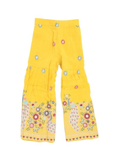 Graceful Essence Girls Peacock Floral Embroidered Kurta Sharara Dupatta Set