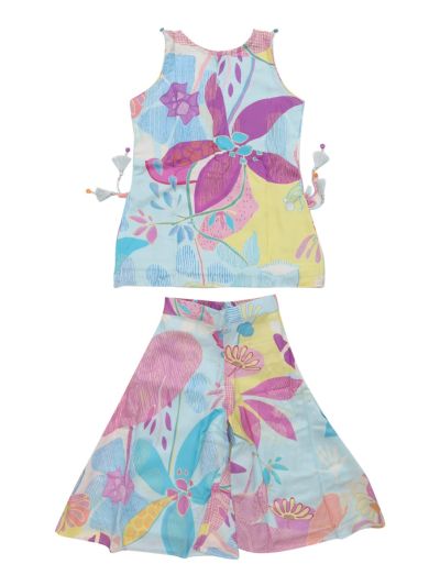 Graceful Essence Girls Multicolor Floral Palazzo Set with Dupatta