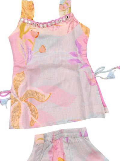 Graceful Essence Girls Pastel Floral Palazzo Set with Dupatta