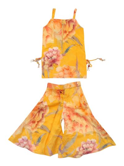 Graceful Essence Girls Marigold Floral Palazzo Set with Dupatta
