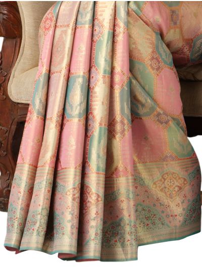 Vivaha Kanchipuram Tissue Silk Geometric Octagon Jaal Floral Border Saree