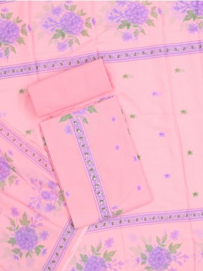 Graceful Essence Timeless Classic Floral Light Pink Peach Cotton Dress Material