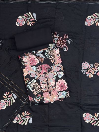 Graceful Essence Timeless Classic Black Cotton Dress Material