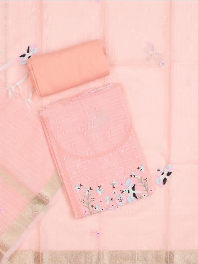Graceful Essence Timeless Classic Floral Peach Kota Cotton Dress Material