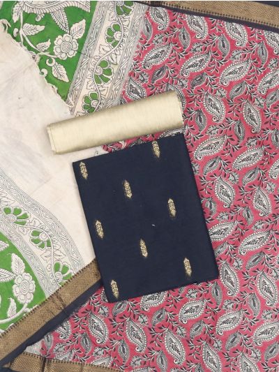 Graceful Essence Geometric Butta with Raw Silk Floral Dupatta Dress Material