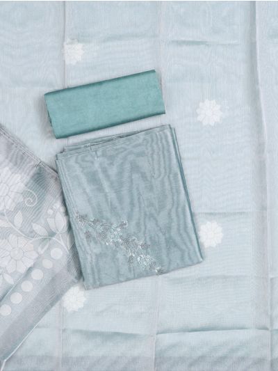 Graceful Essence Timeless Classic Powder Blue Semi Tussar Silk Dress Material