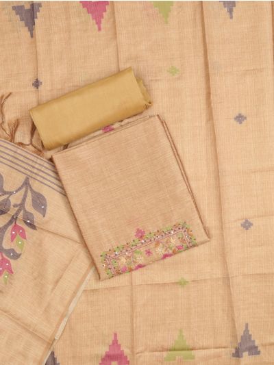 Graceful Essence Timeless Classic Camel Brown Semi Tussar Silk Dress Material