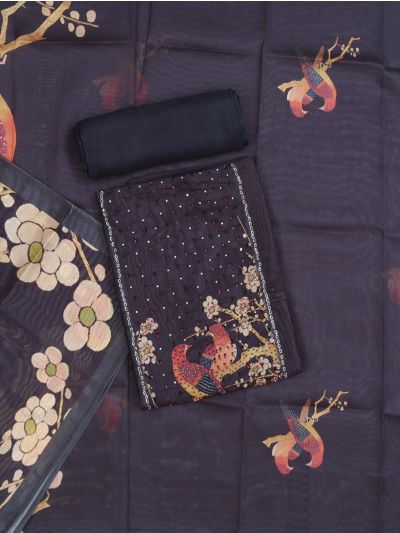 Graceful Essence Timeless Classic Black Silk Cotton Dress Material