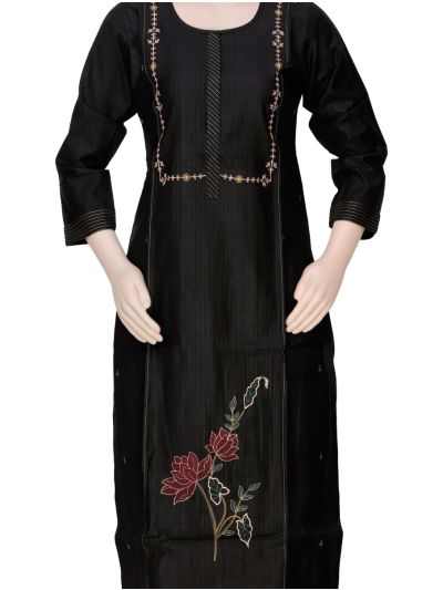 Graceful Muse Readymade Black Lotus Floral Embroidered Salwar Kameez