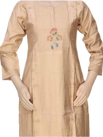 Graceful Muse Readymade Champagne Beige Floral Embroidered Salwar Kameez