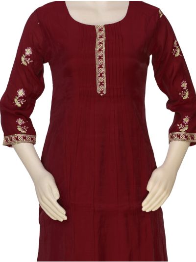Graceful Muse Readymade Deep Maroon Floral Butta Embroidered Salwar Kameez