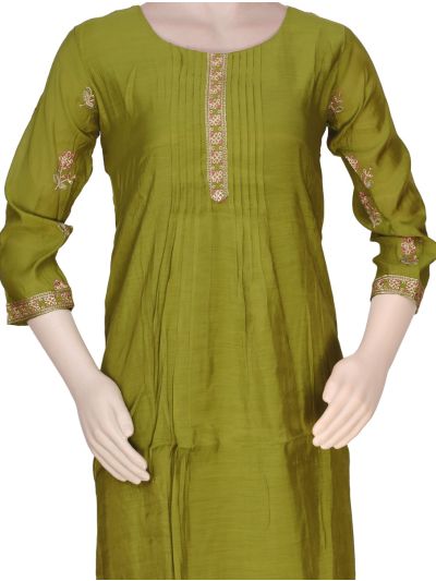 Graceful Muse Readymade Olive Green Floral Embroidered Salwar Kameez