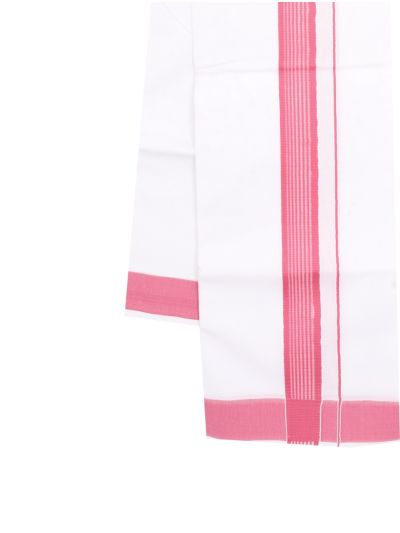 KKV Men’s Pink Half Sleeve Cotton Readymade Shirt with White Striped Dhoti Set