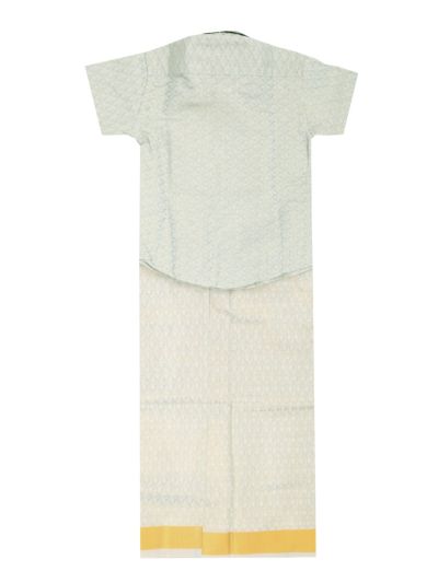 Gracecharm Boys Art Silk Half Sleeve Geometric Jacquard Shirt Dhoti Set