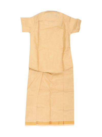 Gracecharm Boys Art Silk Half Sleeve Plain Shirt with Golden Zari Border Dhoti Set
