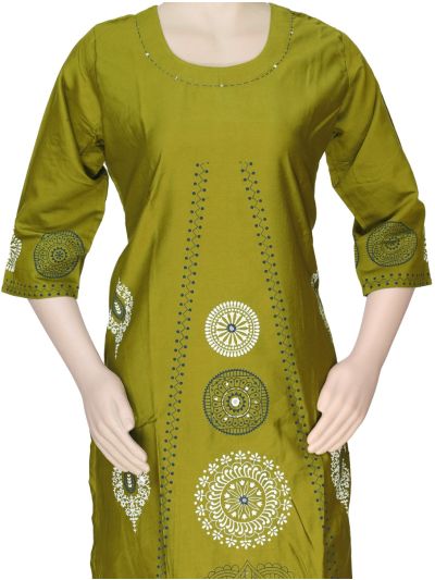 Graceful Muse Readymade Olive Green Mandala Printed Salwar Kameez