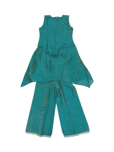 Gracecharm Girls Embroidered Yoke Pleated High-Low Top and Palazzo Pant Set