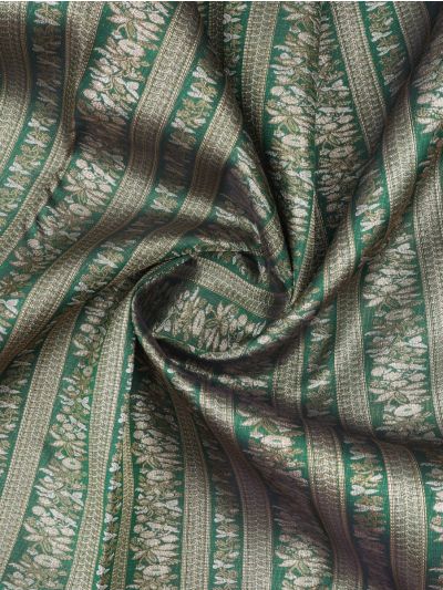 Vivaha Kanchipuram Pure Silk Floral Vine Striped Jacquard with Geometric Zari Pallu Saree