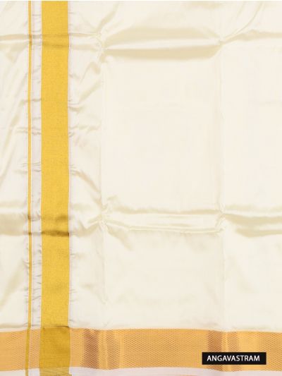 Men’s Traditional Art Silk Broad Golden Off White  Kasavu Border Dhoti 