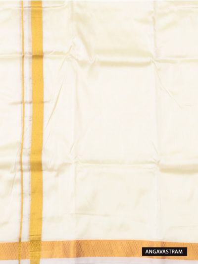 Men’s Traditional Art Silk  Broad Golden Kasavu Border Off White Dhoti
