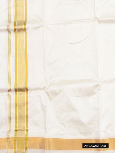 Men’s Traditional Pure Silk Dhoti and Angavastram Off White