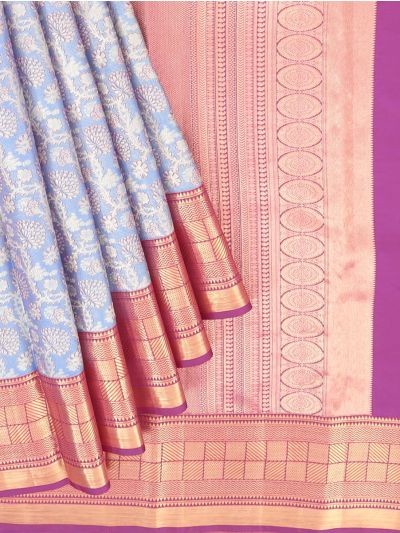 Vivaha Kanchipuram Pure Silk silver&gold zari woven floral brocade Zari Border saree
