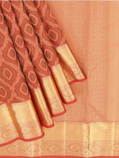 Gracecharm Pure Silk Traditional floral and paisley vine kodivisiri patterns Gold Zari border and pallu Saree