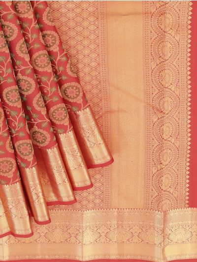 Gracecharm Pure Silk Traditional interlocking Floral Jaal Paisley and Diamond patterns with Getti Zari Border saree