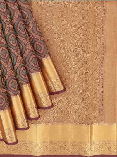 Gracecharm Pure Silk Traditional Antique gold zari embroidery geometric self weaving Border saree