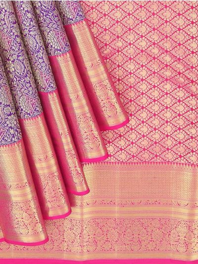 Gracecharm Pure Silk Traditional floral and geometric motifs woven tightly metallic threads Border saree
