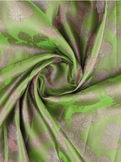 Kanmanie Pure Silk Lotus Butta Jaal with Lotus Pallu 6 Inch Jacquard Border Saree