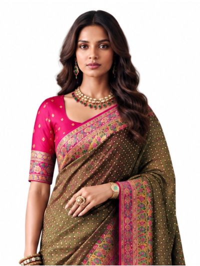 Gracecharm Katan Silk Butta with Floral Pallu Saree