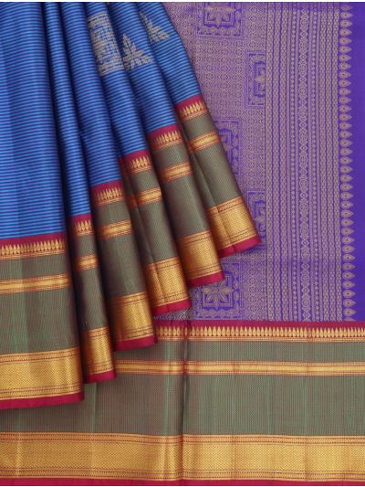 Kanmanie Soft Silk Striped Geometric Butta with 8 Inch Jacquard Border Saree