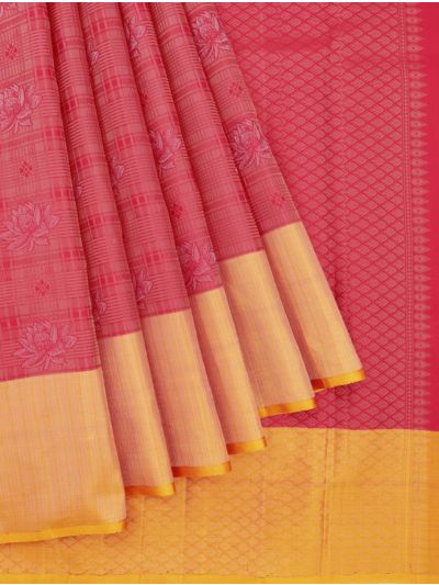 Kanmanie Pure Soft Silk Check Lotus Butta with 7 Inch Weft Border Saree