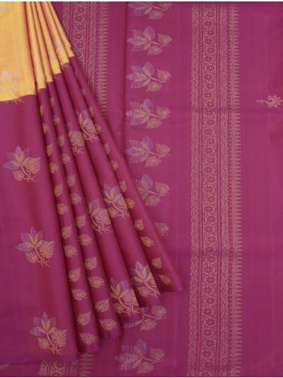 Kanmanie Pure Soft Silk Half-and-Half Floral Butta with Ornamental Stripe Pallu Saree