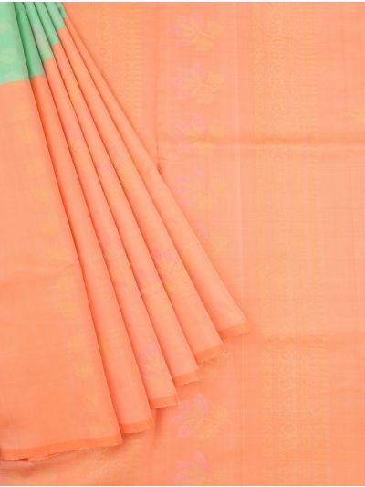 Kanmanie Pure Soft Silk Half-and-Half Floral Butta with Ornamental Stripe Pallu Saree
