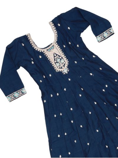 Graceful Essence Girls Floral Butta Embroidered Flared Kurta Pant Dupatta Set