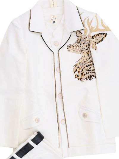 Gracecharm Boys Stag Motif Embellished Blazer and Waistcoat 3 Piece Suit