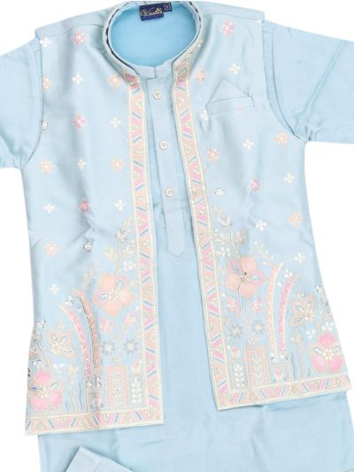 Gracecharm Boys Floral Embroidered Nehru Jacket and Kurta 3 Piece Set