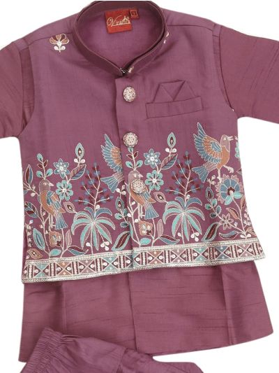 Gracecharm Boys Bird Floral Embroidered Indo Western Sherwani Set