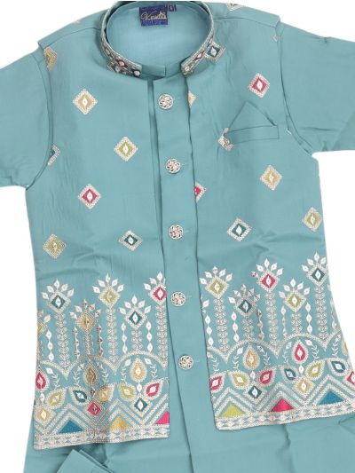 Gracecharm Boys Geometric Embroidered Indo Western Sherwani Set