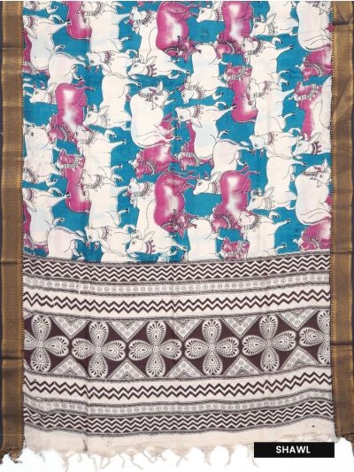 Graceful Essence Geometric Butta with Raw Silk Magenta Floral Dupatta Dress Material
